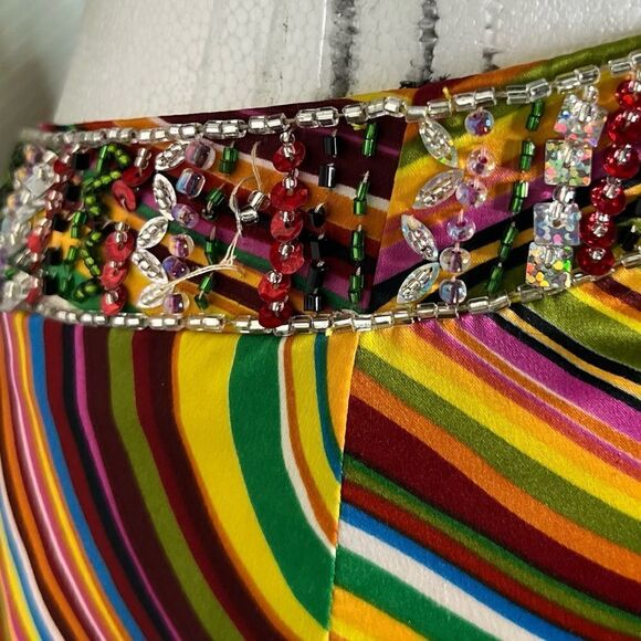 Camille La Vie Multicolor Plunge Neckline Cocktail Prom Long Train Dress Sz 4 - Picture 10 of 16